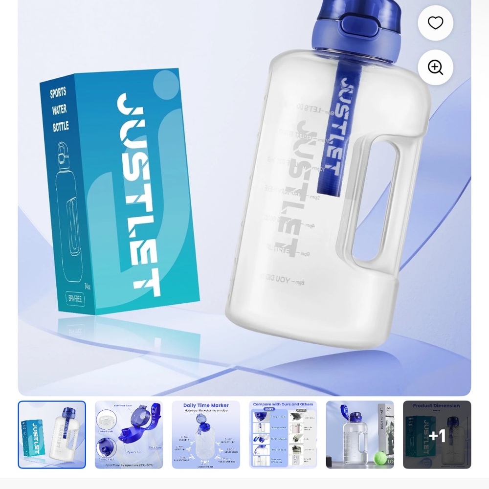 JUSTLET Sports Water Bottle - Blue and Clear